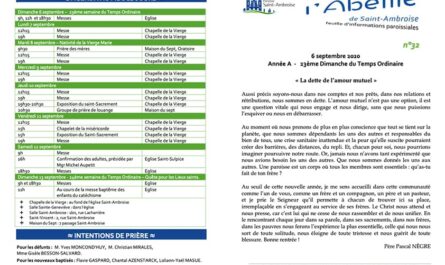 Feuille paroissiale n° 32 du 6 septembre 2020