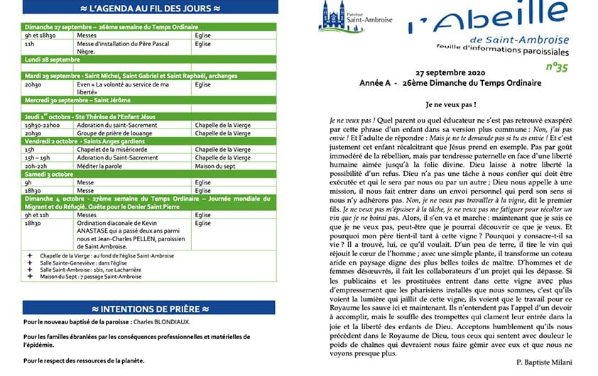Feuille paroissiale n° 35 du 27 septembre 2020