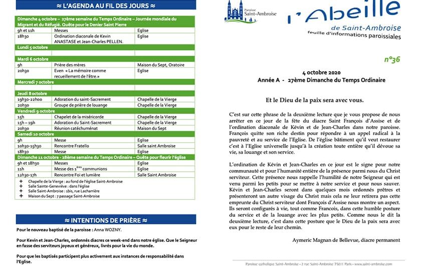 Feuille paroissiale n° 36 du 4 octobre 2020