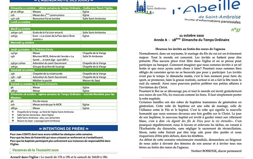 Feuille paroissiale n° 37 du 11 octobre 2020