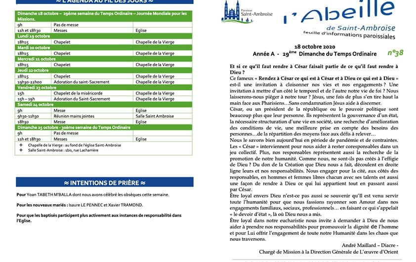 Feuille paroissiale n° 38 du 18 octobre 2020