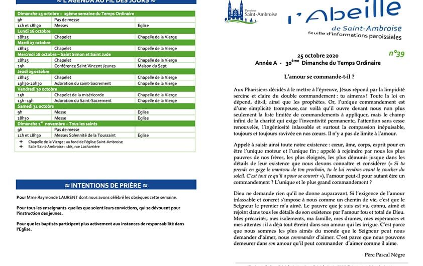 Feuille paroissiale n° 39 du 25 octobre 2020