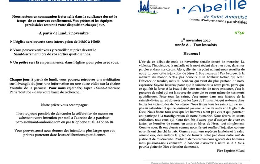 Feuille paroissiale n° 40 du 1er novembre 2020