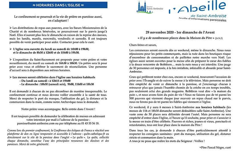 Feuille paroissiale n° 44 du 29 novembre 2020