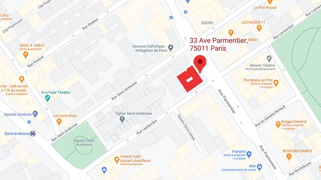 Maison paroissiale et secrétariat au 33 avenue Parmentier, plan d'accès