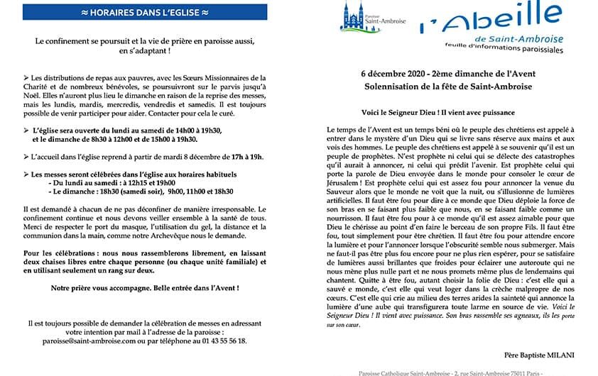Feuille paroissiale n° 45 du 6 décembre 2020
