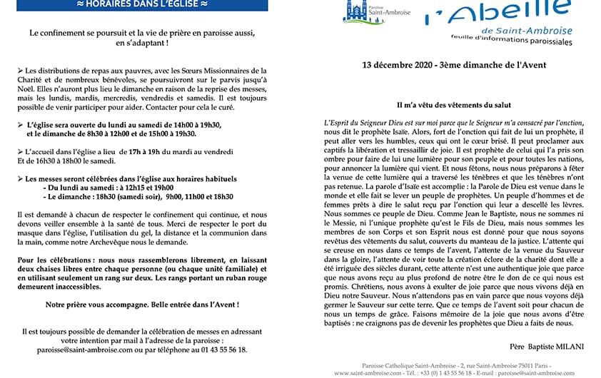 Feuille paroissiale n° 46 du 13 décembre 2020