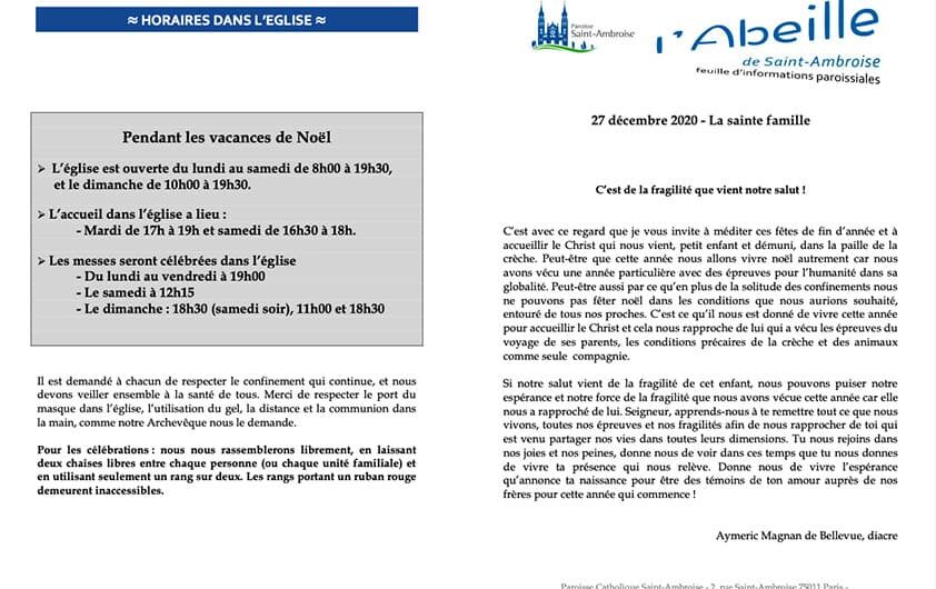 Feuille paroissiale n° 48 du 27 décembre 2020