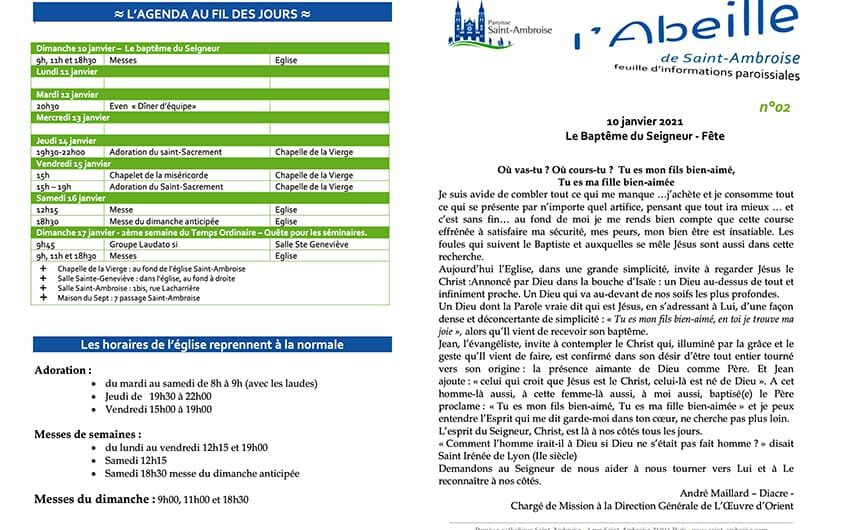 Feuille paroissiale n° 02 du 10 janvier 2021