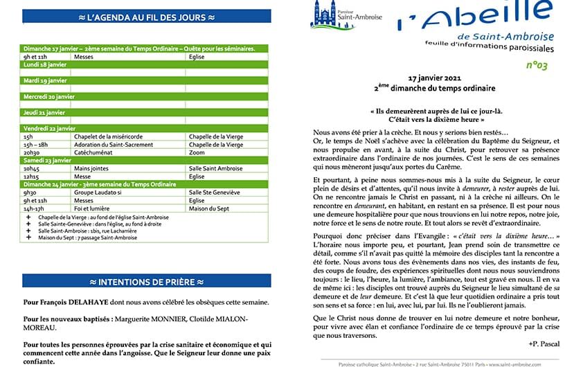 Feuille paroissiale n° 03 du 17 janvier 2021