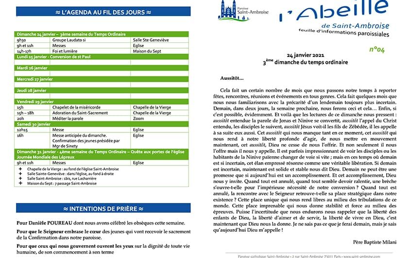 Feuille paroissiale n° 04 du 24 janvier 2021