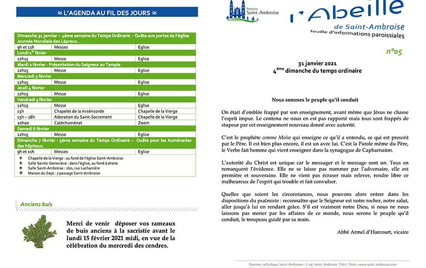 Feuille paroissiale n° 05 du 31 janvier 2021