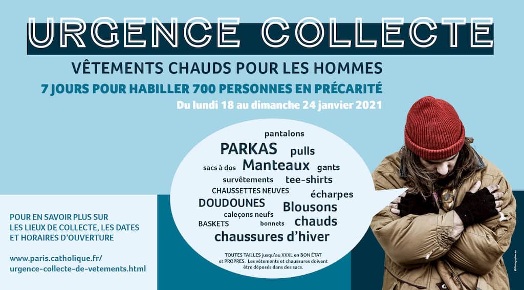 Affiche sur l'Urgence collecte vêtements chauds
