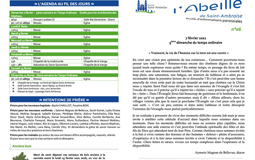 Feuille paroissiale n° 06 du 7 février 2021
