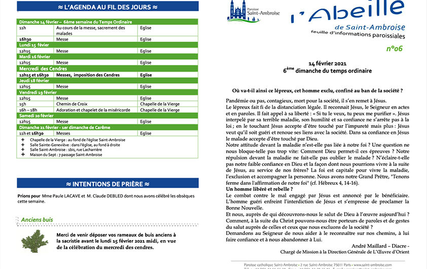 Feuille paroissiale n° 07 du 14 février 2021