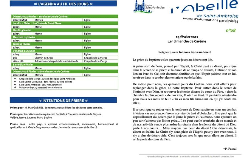 Feuille paroissiale n° 08 du 24 février 2021