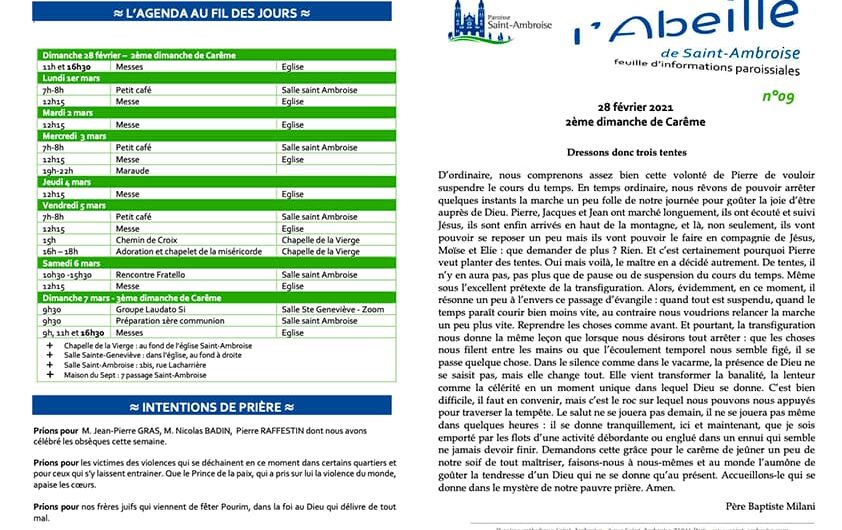 Feuille paroissiale n° 09 du 28 février 2021