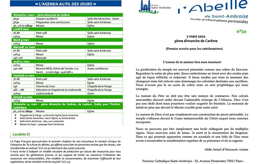 Feuille paroissiale n° 10 du 7 mars 2021