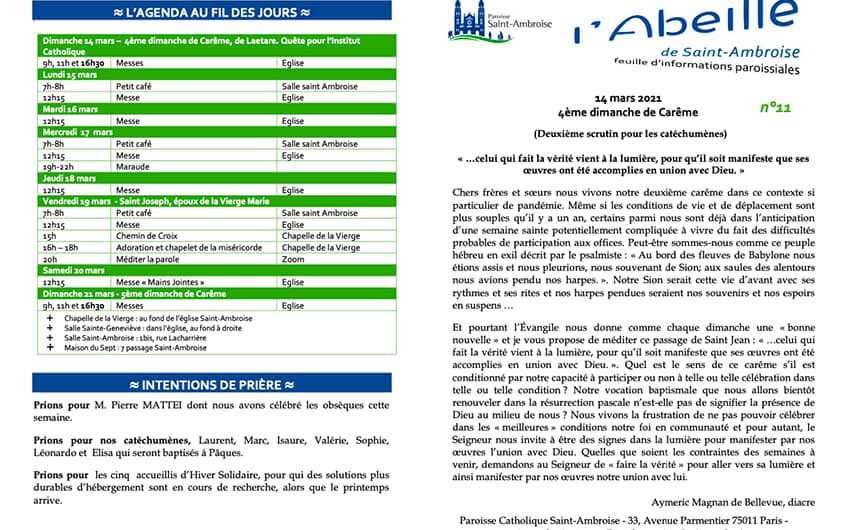 Feuille paroissiale n° 11 du 14 mars 2021