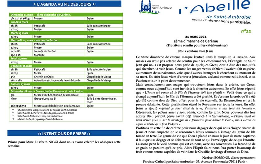 Feuille paroissiale n° 12 du 21 mars 2021