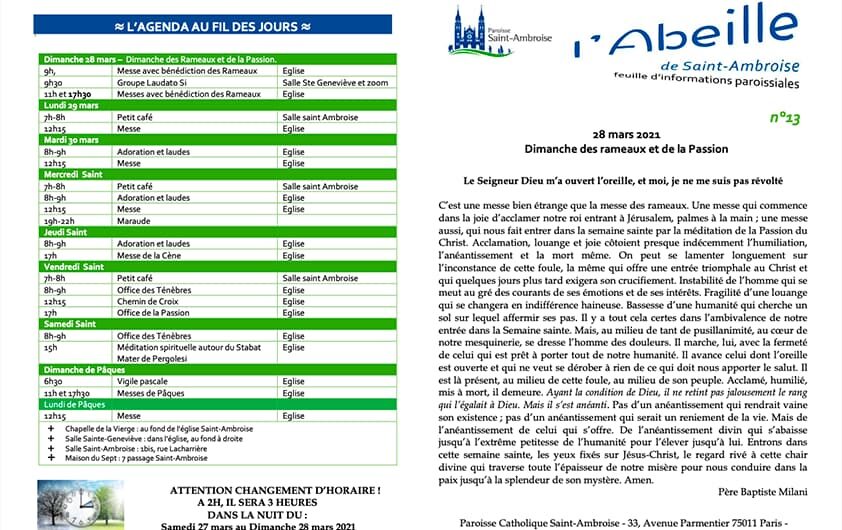 Feuille paroissiale n° 13 du 28 mars 2021