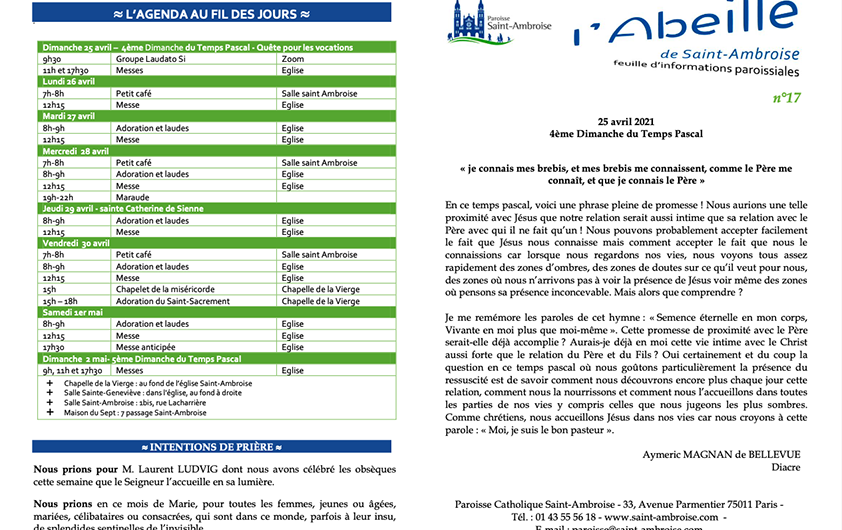 Feuille paroissiale n° 17 du 25 avril 2021