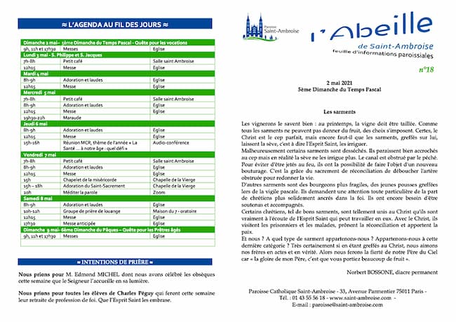 Feuille paroissiale n° 18 du 2 mai 2021