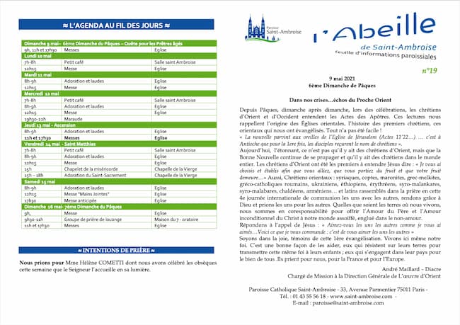 Feuille paroissiale n° 19 du 9 mai 2021