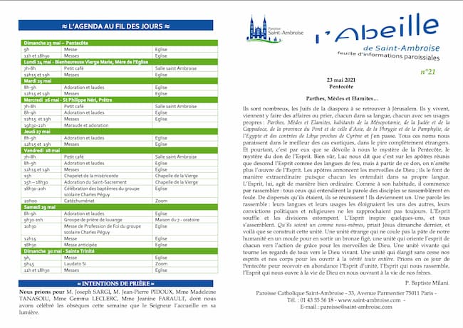 Feuille paroissiale n° 21 du 23 mai 2021