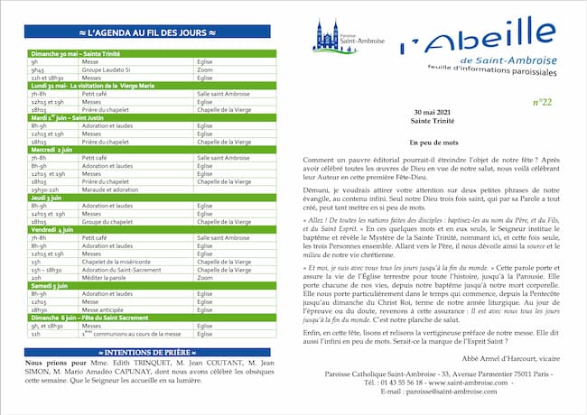 Feuille paroissiale n° 22 du 30 mai 2021