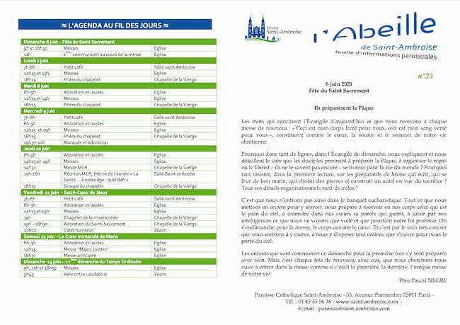 Feuille paroissiale n° 23 du 6 juin 2021