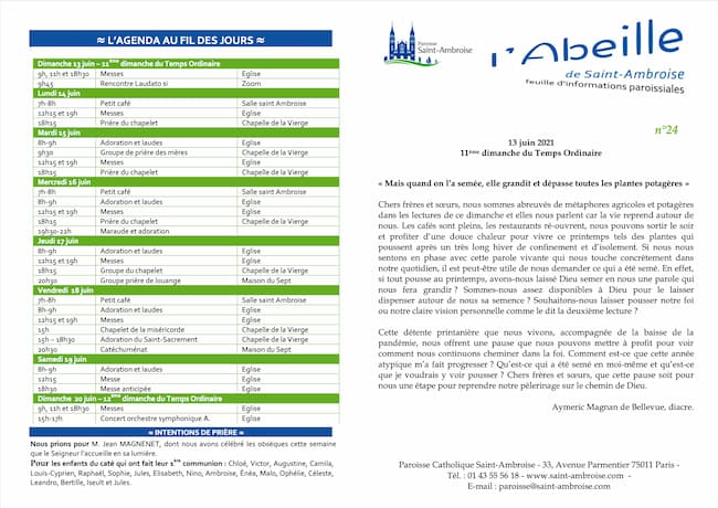 Feuille paroissiale n° 24 du 13 juin 2021