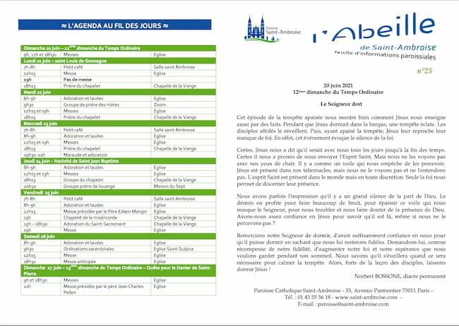 Feuille paroissiale n° 25 du 20 juin 2021