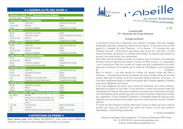 Feuille paroissiale n° 40 du 2 octobre 2021