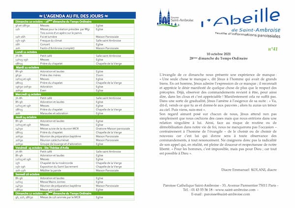 Feuille paroissiale n° 41 du 10 octobre 2021