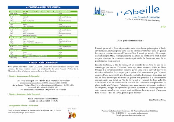 Feuille paroissiale n° 43 du 24 octobre 2021