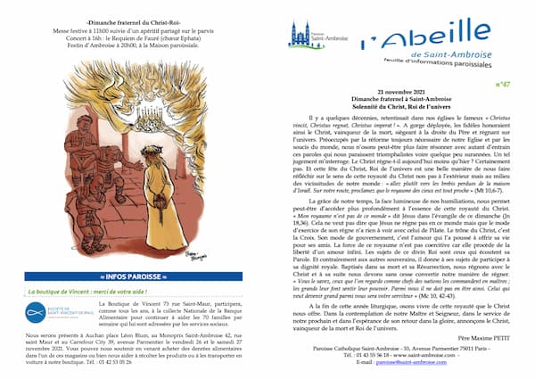 Feuille paroissiale n° 47 du 21 novembre 2021