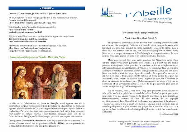 Feuille paroissiale n° 10 du 30 janvier 2022