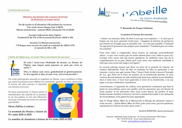 Feuille paroissiale n° 13 du 20 février 2022
