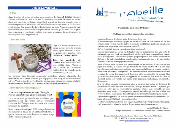 Feuille paroissiale n° 14 du 27 février 2022