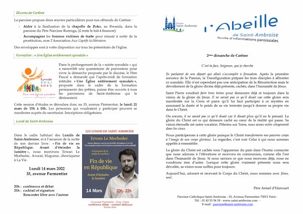 Feuille paroissiale n° 16 du 13 mars 2022