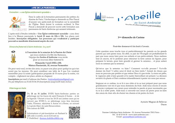 Feuille paroissiale n° 17 du 20 mars 2022