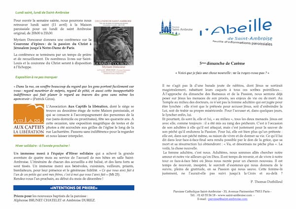 Feuille paroissiale n° 19 du 3 avril 2022
