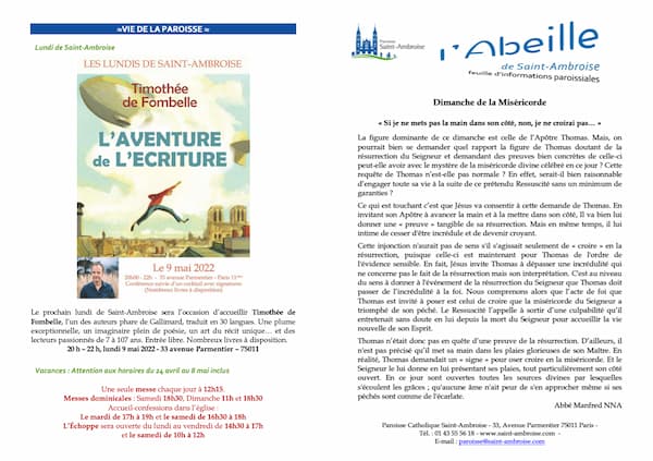Feuille paroissiale n° 22 du 24 avril 2022