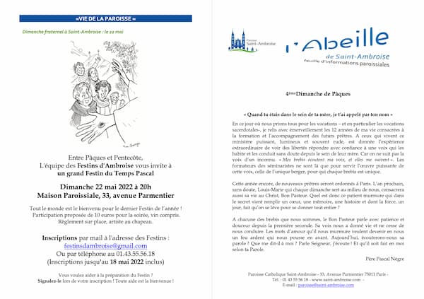Feuille paroissiale n° 24 du 8 mai 2022