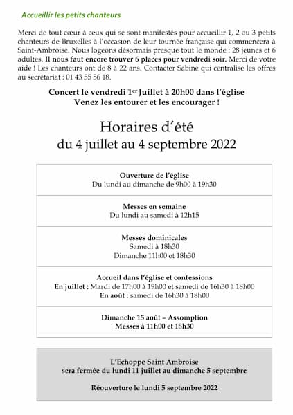 FIP avec les horaires d'été 2022