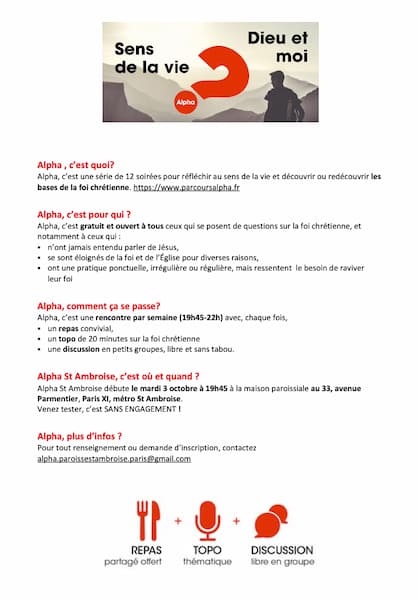 Parcours Alpha - Flyer Saint Ambroise Paris