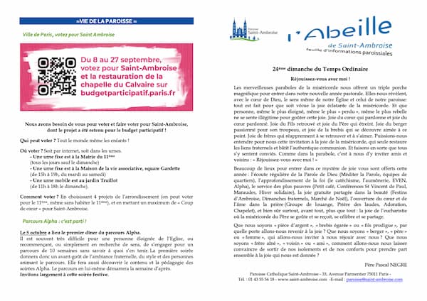 Feuille paroissiale n° 36 du 11 septembre 2022