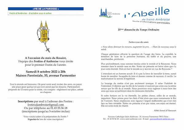 Feuille paroissiale n° 37 du 18 septembre 2022