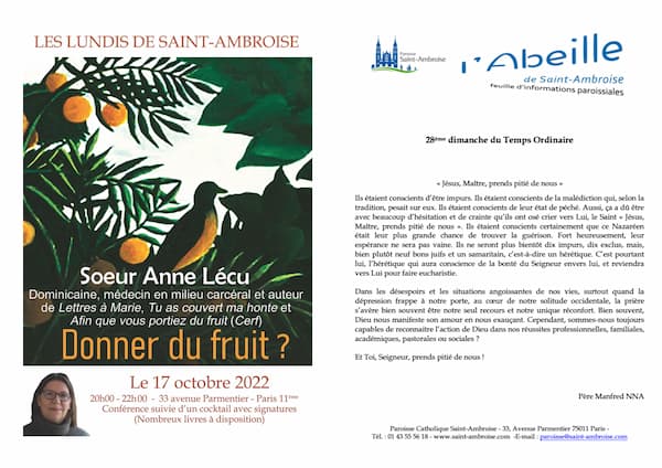 Feuille paroissiale n° 40 du 9 octobre 2022
